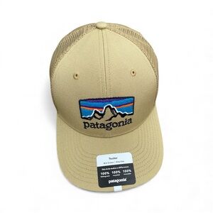 Patagonia Khaki Trucker Hat with Vibrant Logo